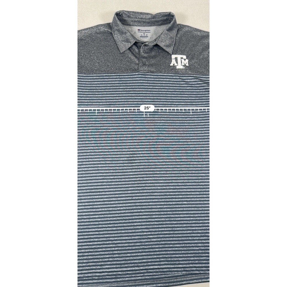 Champion Texas A&M Aggies Polo Shirt Mens XL Gray Striped Performance Golf - Picture 8 of 15
